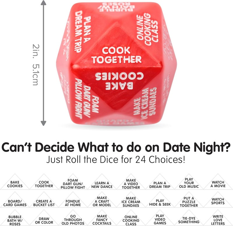 Itera Date Night in Dice- Fun Couples Date Night Ideas 2"x2"x2" Decision Dice in Red - Image 2